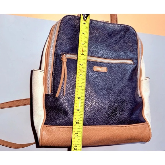 Relic by Fossil Backpack Black And Tan Bag Vegan Pebbled Leather Zippered Front - Picture 12 of 12